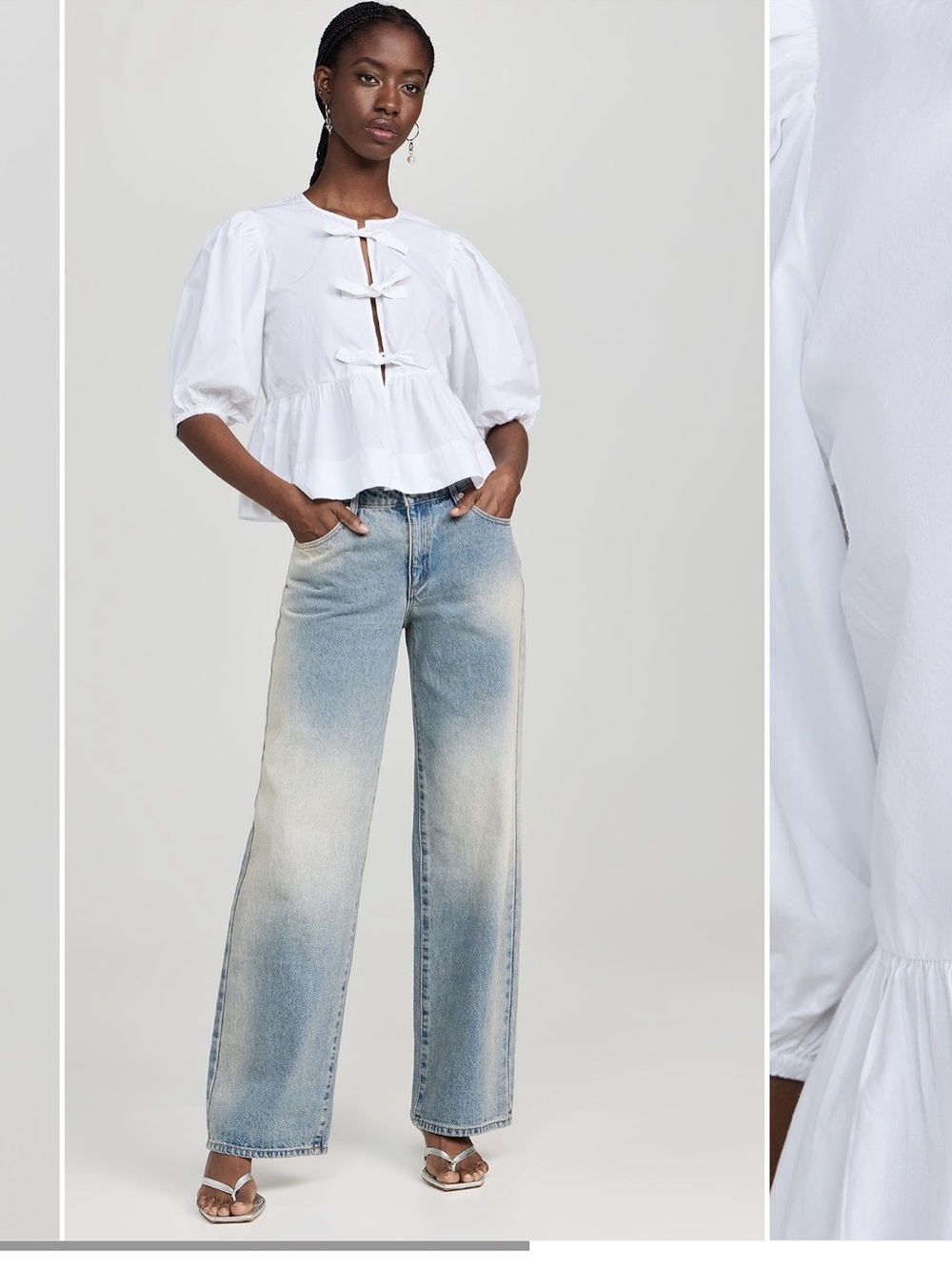 Ganni White Tie-Front Peplum Blouse